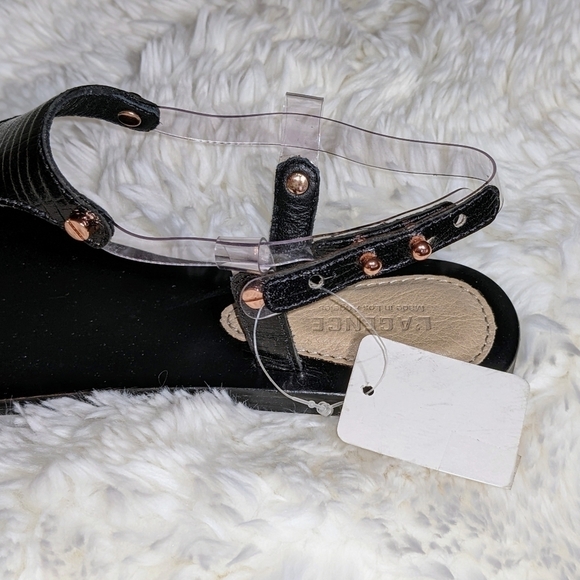 L'Agence Flat T-Strap Black Slingback Black Alligator Sandals - Picture 5 of 8